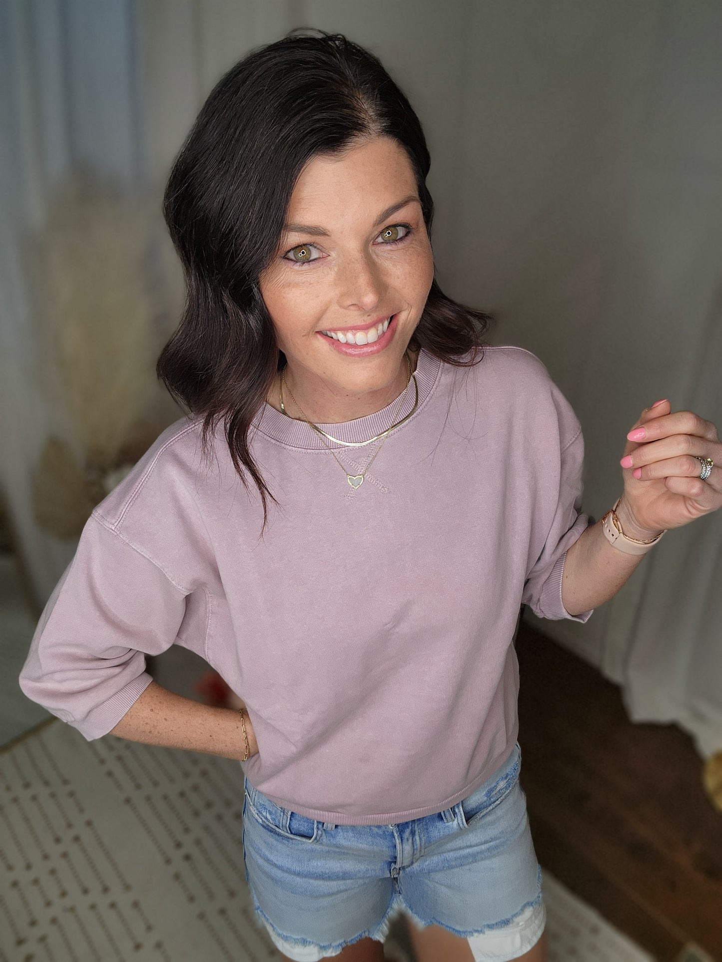 Dusty Lilac Washed Short Sleeve Sweatshirt