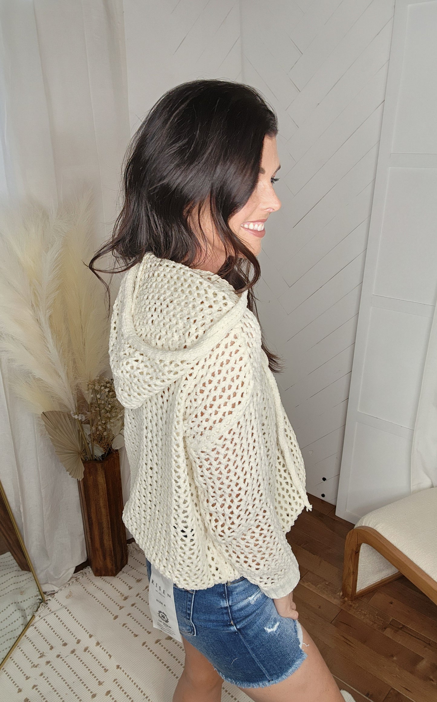 Oatmeal Crochet Knit Summer Hoodie