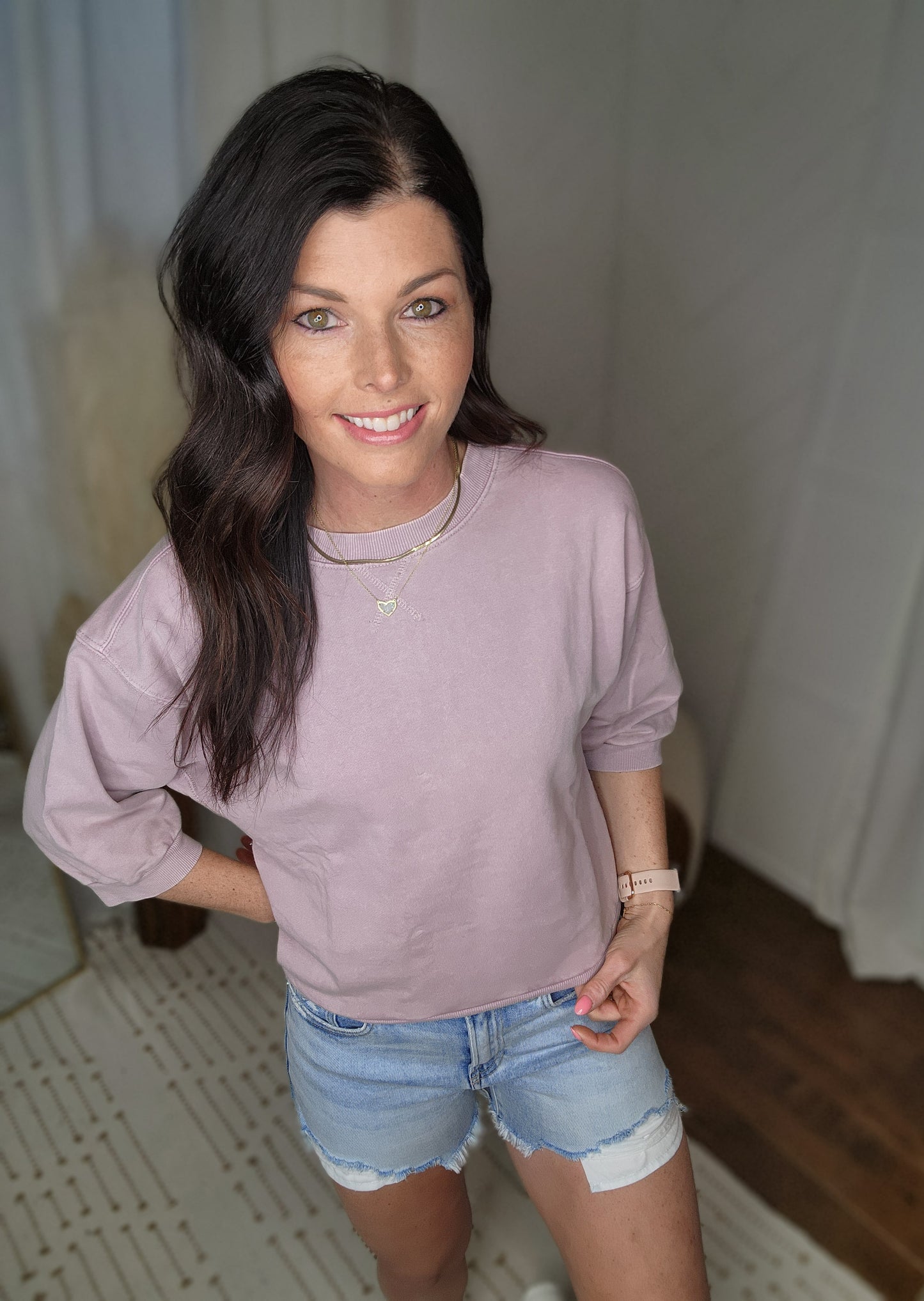 Dusty Lilac Washed Short Sleeve Sweatshirt