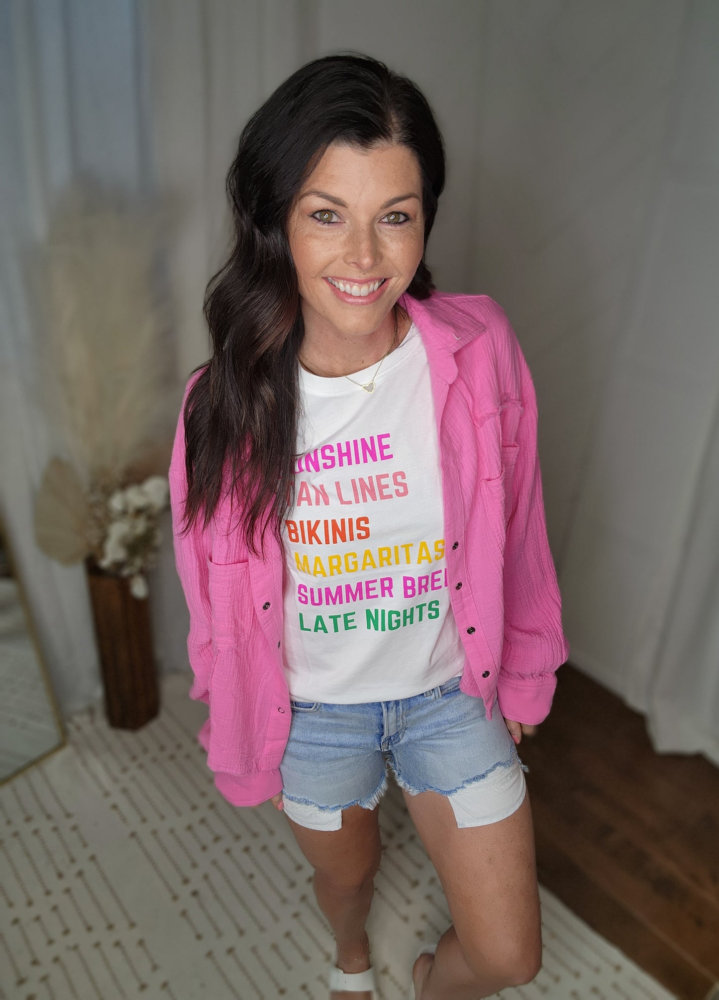 Bright Pink Gauze Button Up