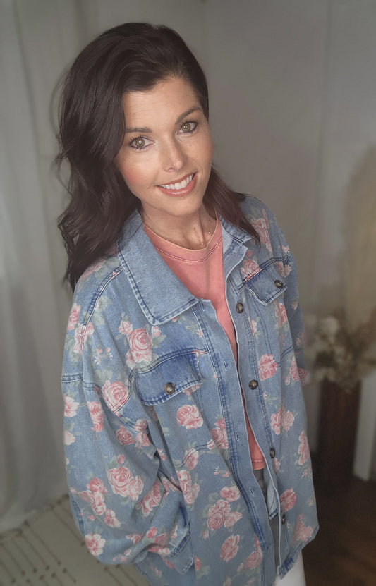 Washed in Floral Denim Jacket
