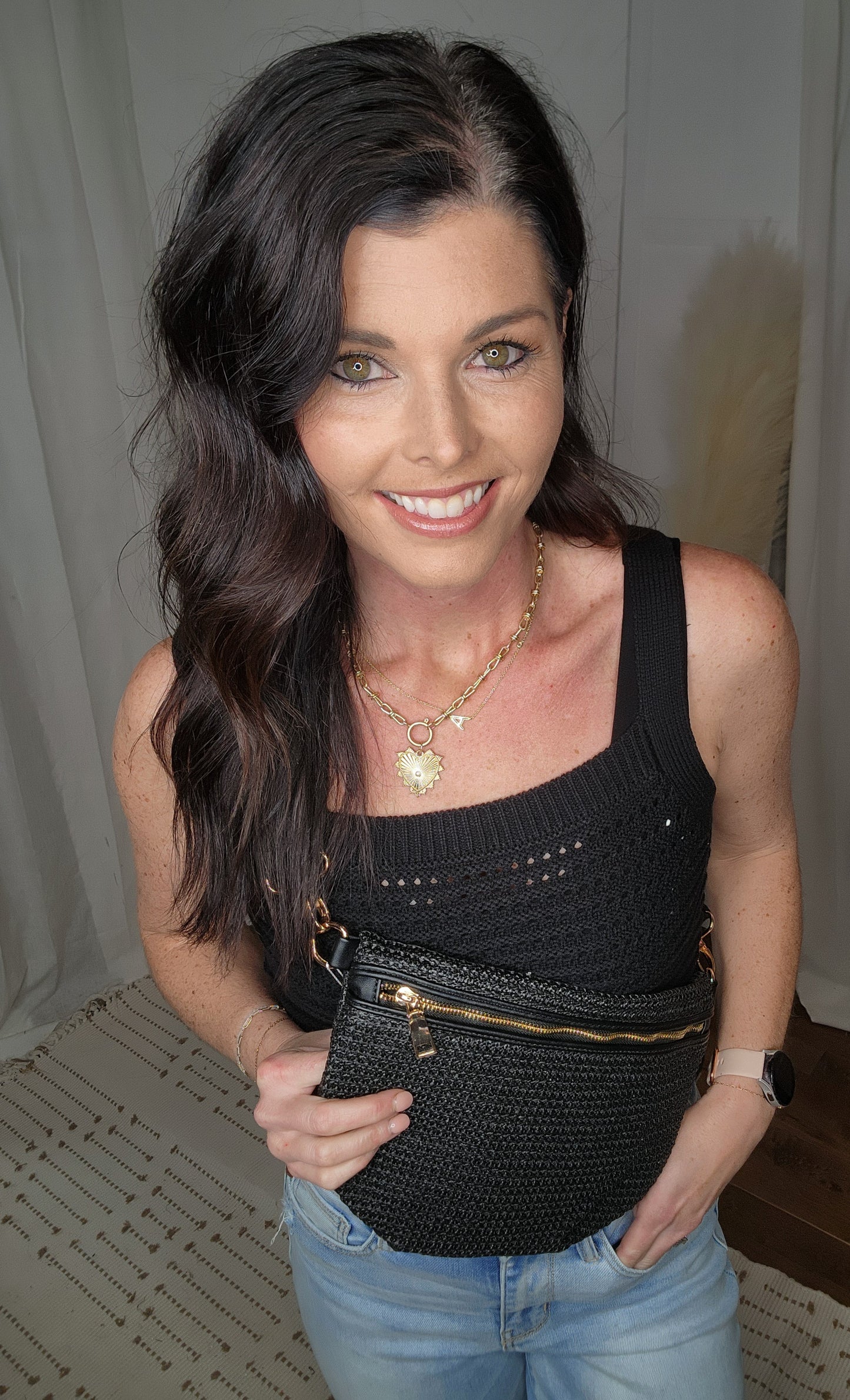 Black Knit Square Neck Tank