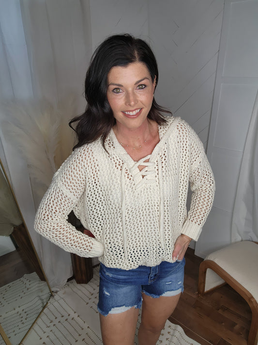 Oatmeal Crochet Knit Summer Hoodie