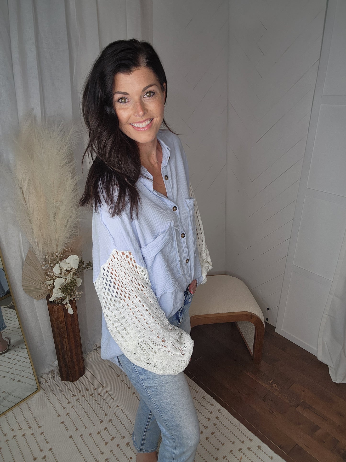 Cloud Blue Knit Pocket Shirt